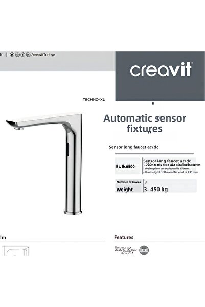 Creavit Photocell Es6500 Long Sink Faucet - Single Water Inlet