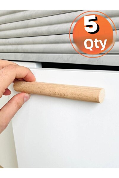 ARTI WOODS Mâner dulap, 5 bucăți - 96 mm (9,6 cm) - Mâner din lemn natural, mâner sertar, mânere dulap bucătărie, mâner