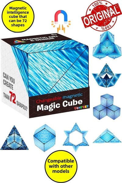 TOYFEST مكعب روبيك لتخفيف التوتر مع فسيفساء هندسية زرقاء ثلاثية الأبعاد - ذكا...