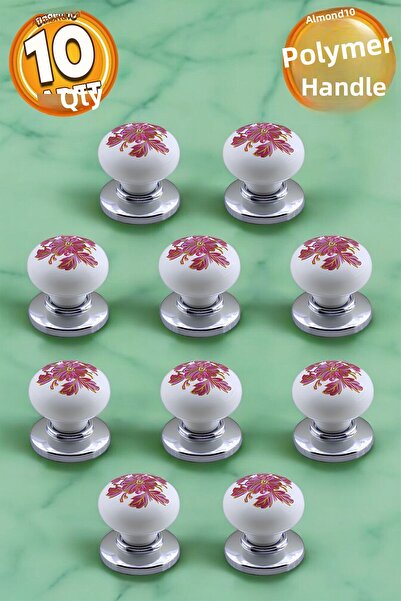 Badem10 Buton polimeric Roz Model de flori Mobilier cromat Sertar de bucătărie Dulap dulap 10 bucăți Mâner