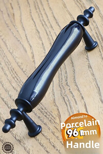 Badem10 بورسلين وردي (ممتاز) أسود 96 مم أثاث مطبخ درج خزانة خزانة 9.6 سم مقبض...