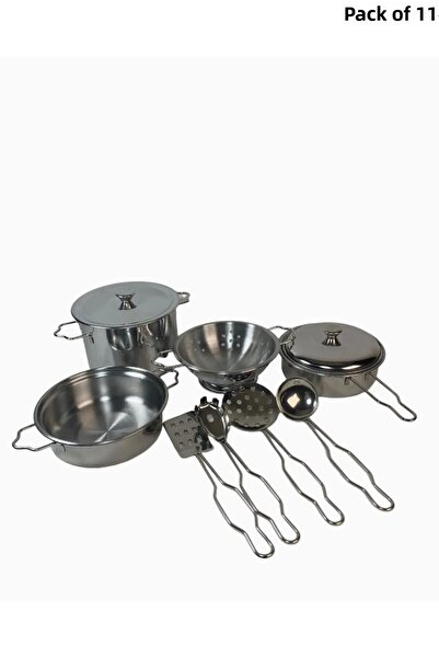welcomein Toy 11 Piece Metal Enamel Pot and Pan Set Stainless Pan