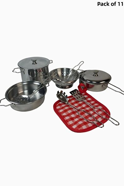 welcomein Toy 11 Piece Metal Enamel Pot and Pan Set Stainless Pan