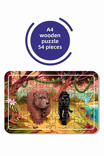 Baskı Atölyesi أحجية خشبية مقاس A4 مكونة من 54 قطعة / دمية دب ونمر أسود