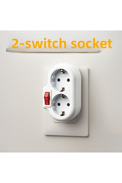 Badem10 2-Piece White Group Socket with Wireless On/Off Switch Plug Grounded Multi-Duplicator with Goliath Button