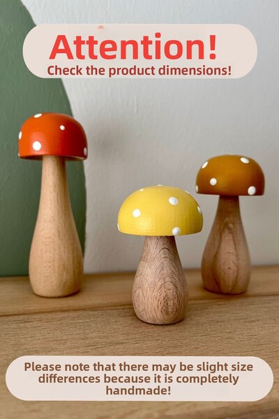 DORU Waldorf 3-Piece Tiny Natural Organic Wooden Handmade Mushroom Toy Set Decor Photo Shoot