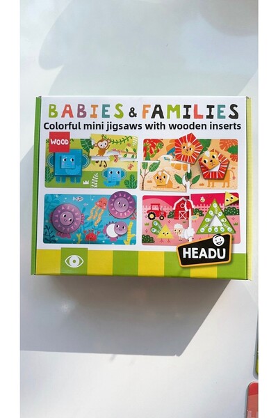 BİLMİŞ ÇOCUK Headu Wooden Babies & Families Puzzle - Babies and Their Mothers Figure Puzzle 28 Pieces