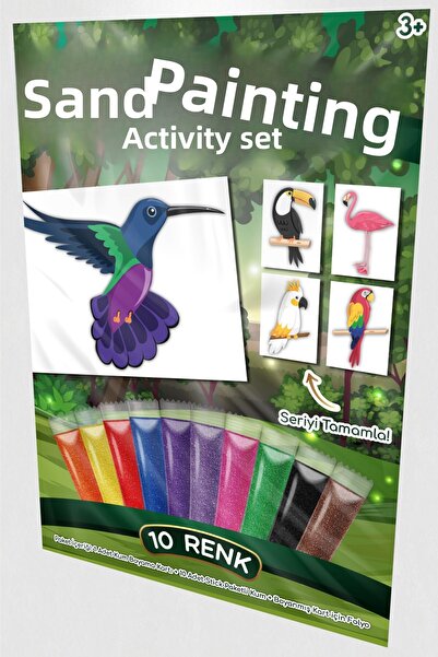 Kumbo Kum Boyama طائر الطنان |   مجموعة أنشطة الرسم بالرمل للطيور الغريبة، عب...