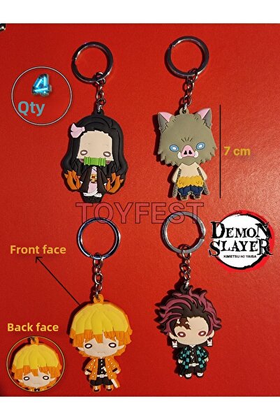 TOYFEST Demon Slayer Figures Tanjirou Nezuko Agatsuma Zenitsu Hashibira Inosuke Itabag Keychain -4PCS