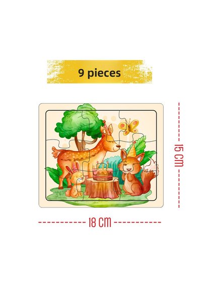 Leelii Tasarım 9 Pieces Set of 4 Educational and Tutorial Wooden Colorful Puzzle for Kids