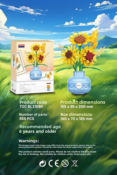 balody Vase Flowers Series – Sunflowers (Bl21090) – Mini Block Building Toys Set