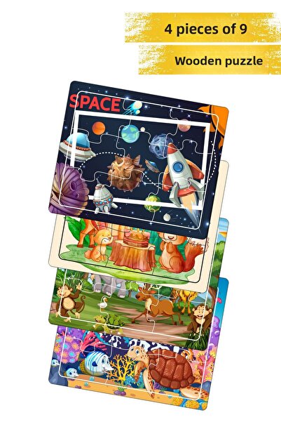 Leelii Tasarım مجموعة مكونة من 9 قطع مكونة من 4 ألغاز خشبية تعليمية وتعليمية ...