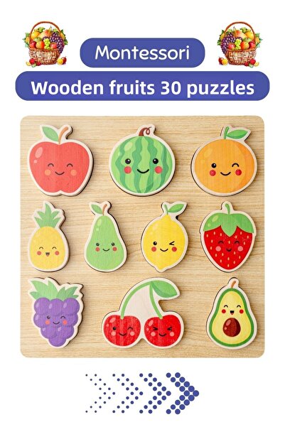 Hopiers لغز مونتيسوري الخشبي ثلاثي الأبعاد على شكل فاكهة / لعبة ألغاز تعليمية...