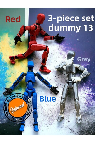 Dummy13 Red - Blue - Gray Figure All Joints Movable Figure Toy 3 Pieces