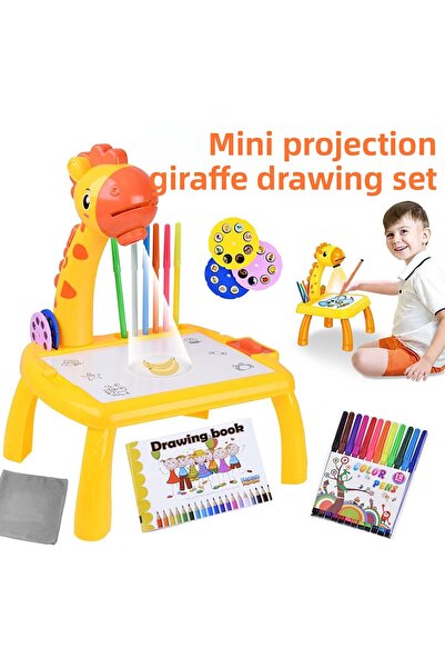 MODA Projection Orange Giraffe Mini Drawing Table with 12 Colors Crayons Set ...