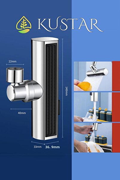 KUSTAR Chrome Saving 4 Mode Waterfall Adjustable Tap Head Kitchen Sink Faucet Sink Faucet