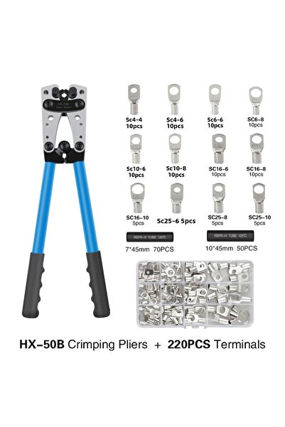 Choice1 كماشة ضغط HX-50B 220 قطعة، أداة ضغط طرفية أنبوبية، أداة ضغط سداسية، أ...