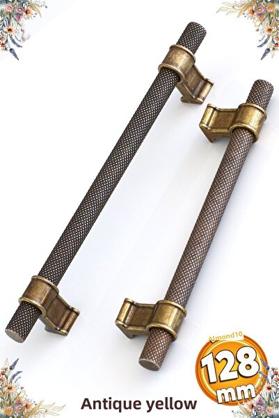Badem10 Hisar Antique Metal Galben Antic 128 Mm Model Zimțat Mobilier Bucătărie Mâner Dulap Mâner Mâner