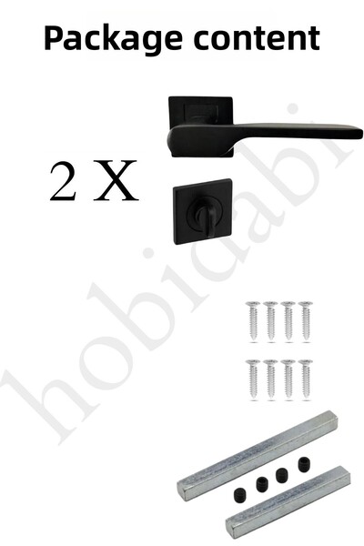 HOBİDABİ Black Zenit Design Door Handle Set - Eda Square Rosette Series - WC Door Handle