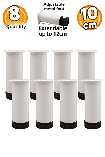 Badem10 Dulap reglabil Mobilier Baza canapea Suport metalic Picior 10 Cm Picioare albe 8 buc