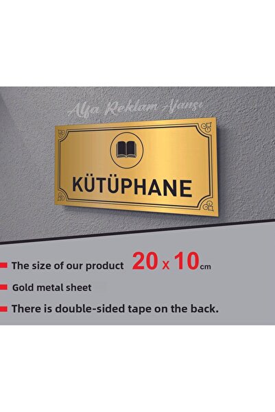 ALFA REKLAM AJANSI New Metal Sheet with Library Written 20 X 10 cm