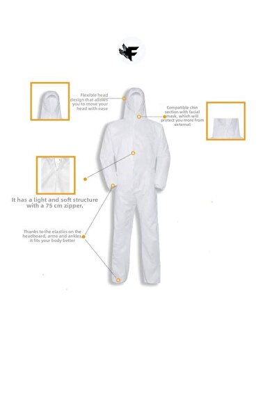 FİGANLAR 10 Pcs Disposable Laminated Hooded Protective Overalls -55 Gr