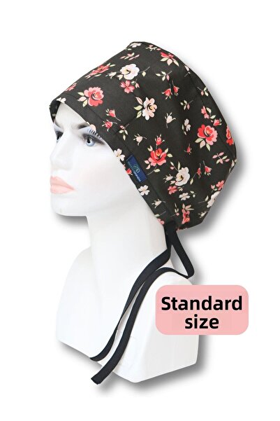 doktorbonem Șapcă chirurgicală cu model de trandafiri pe fund negru, mărime s...