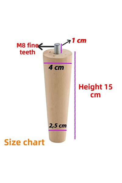 GLASWEN 2 bucăți picioare din lemn 15 cm dulap mobilă scaun canapea picioare suport picioare conice cu șuruburi M8