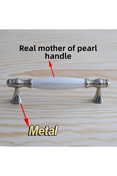 Badem10 Real Mother of Pearl (Premium) White 128 mm Cabinet and Kitchen Drawer Door Handles