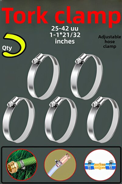Badem10 25X42 mm Stainless Steel Hose Clamp with Torque Adjustment - Adjustable Clip 5 Pcs