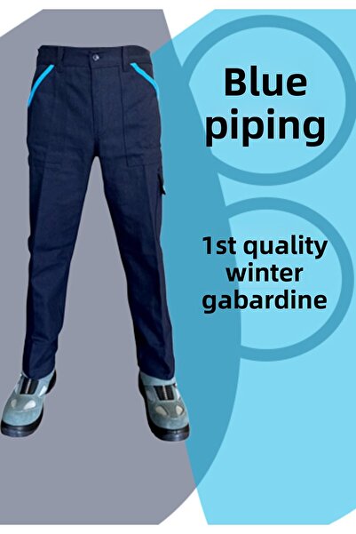 Selçuklu Plus 7/7 Gabardine Winter Worker's Pants Single Reflector Thick Work Trousers with Blue Piping