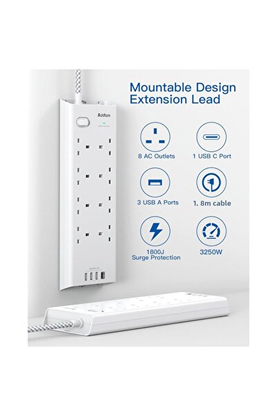 Addtam 8-BS 4-USB Port Unique and Easy Screw Wall Socket Adapter