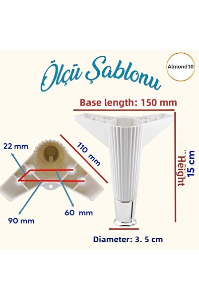 Badem10 Elista Mobilier Cromat Alb Picior Canapea - Masuta de cafea Tv Unit Riser, 15 Cm