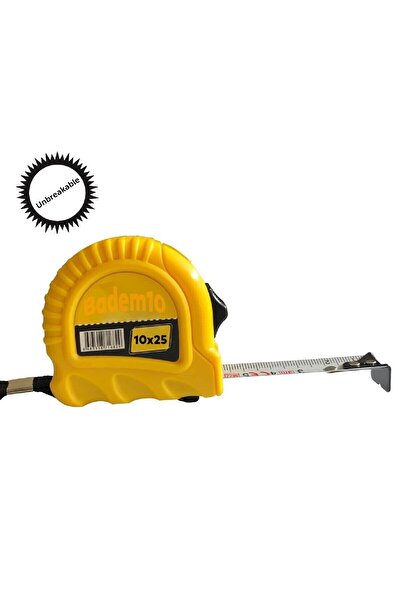 Badem10 Bandă metalică de înaltă calitate, 10 metri, 25 mm, cu butoane, măsurători de măsurare cu carcasă din plastic