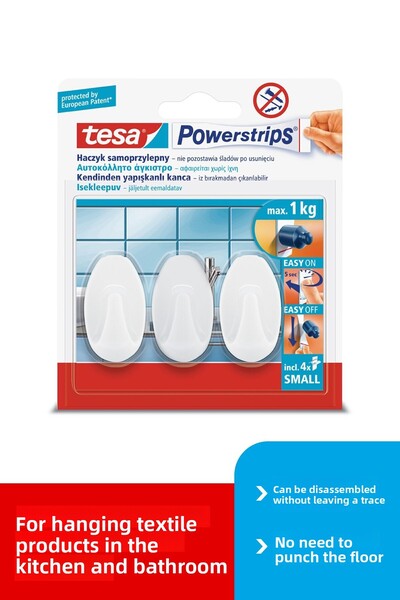 Tesa Powerstrips Askı Küçük Oval Kendinden Yapışkanlı, Çıkarılabilir, beyaz