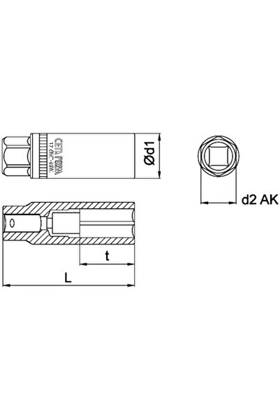 CETA FORM C27-R16 1/2'' Spark Plug Socket (with Seal) 16 mm