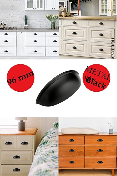 HOBİDABİ وعاء معدني أسود مقاس 96 مم مقبض أثاث وعاء بلح البحر أسود غير لامع لد...