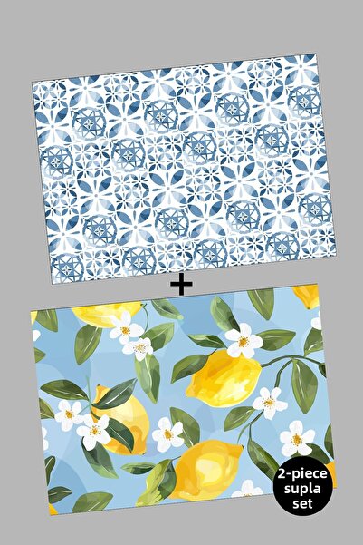 EsnafAli طقم سرير أمريكي مكون من قطعتين منقوش عليه زهرة الليمون باللون الأزرق والأبيض
