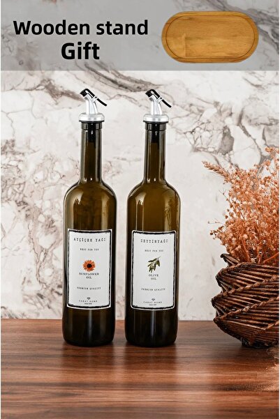 BLUE SİDE 750 مل 2 عبوة من زيت الزيتون وزيت عباد الشمس مع حامل خشبي على الطرا...