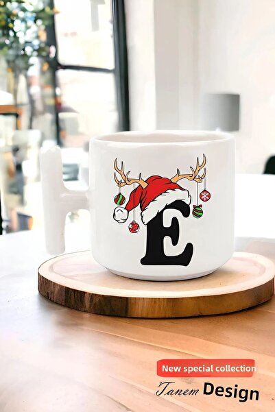 Tanem Tasarım كوب سيراميك بمقبض على شكل حرف T مع تصميم رأس السنة الجديدة وعيد...