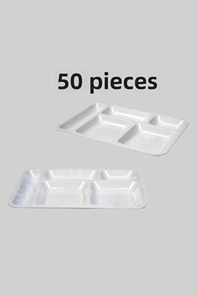 Hesna Natural 50 Pieces 5-Eye White Table Dish Plate, Tabletop, Tabletop