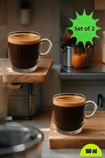 MEDUSHOP Set cești pentru ceai-cafea de 160 ml - 2 bucăți din sticlă cu mâner...