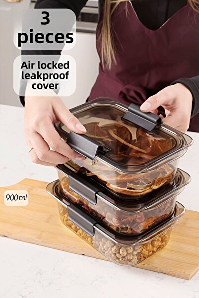 Porsima Org-130 طقم تخزين مانع للتسرب مكون من 3 قطع - حاوية كريستال للفواكه والخضروات 900 مل*3