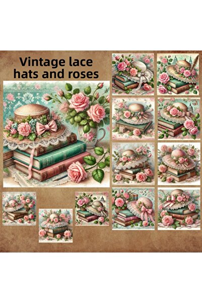 Pink Swan Craft 12 bucăți de pălării și trandafiri cu volan de epocă - Etiche...