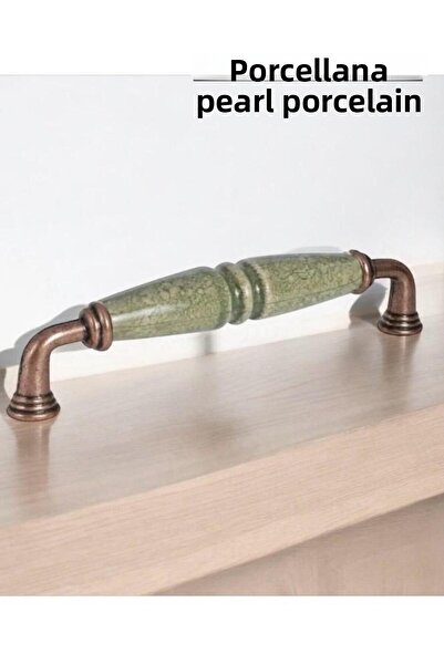 Porcellana Perla VERDE-CUPRU-(16cm)-Mâner metalic din porțelan Mâner dulap sertar Mobilier Bucătărie Kulb-İnci160mm-STK3320