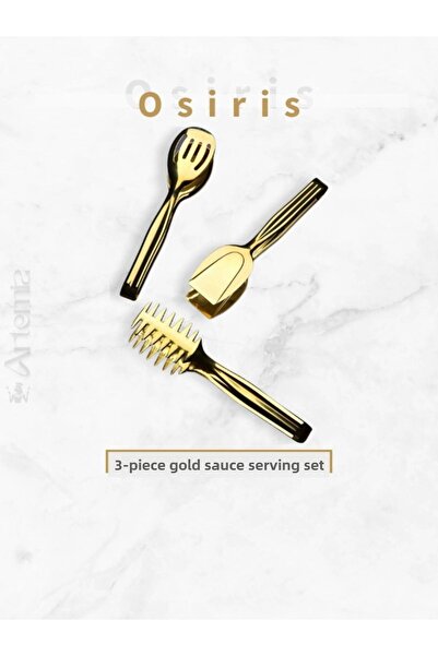 DMR LİFE Osiris Model (8) Piece Gold Sauce Serving Set and Tongs Serving Presentation Set (18/10)