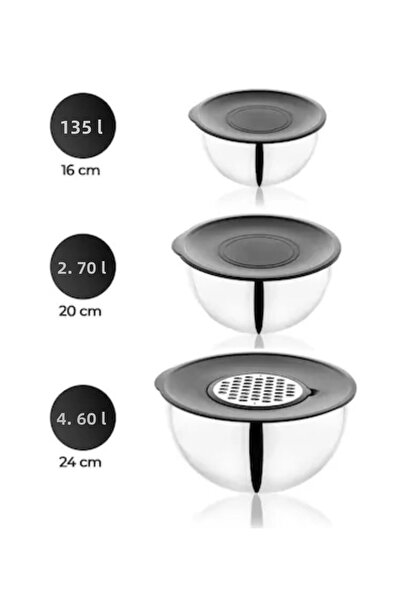 BİMOTE Stainless Steel 3-Piece Whisk and Mixing Bowl Set