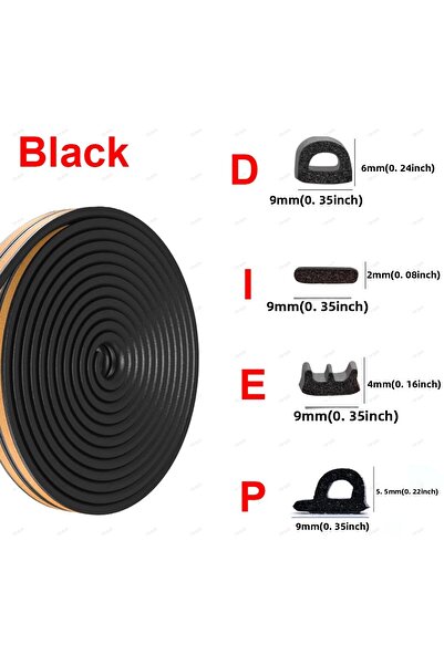 Choice1 10M (32.8ft) D (9mmx6mm) Black 5m/10m DIEP Shape Window Seal Strip 4 Colors Self-adhesive Rubber Wea