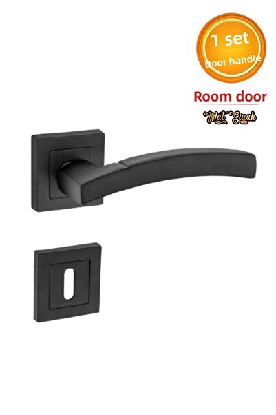 Nobel Matte Black Balnodi Room Door Handle with Square Badge / 1 Set (Front and Back)