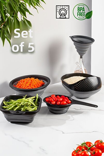 Porsima طقم مطبخ مصفاة أكورديون قابلة للطي مكون من 5 قطع